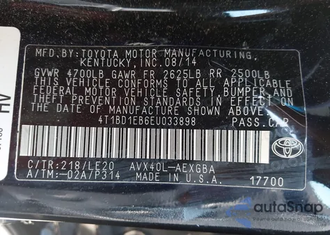 2014 Toyota Avalon Hybrid Xle Touring z USA, uszkodzony, nr VIN 4T1BD1EB6EU033898